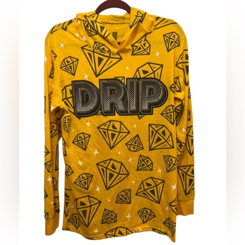 Hustle Drip Men’s Yellow and Diamonds Long Sleeve Hoodie Streetwear Size M NWOT